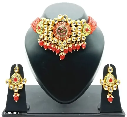 Red Crystal and Kundan Choker Set with Earrings