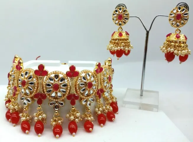 Premium Alloy Crystal Kundan Work Choker Jewellery Set