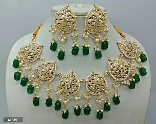 Tilak design with artificial green beads necklace set-thumb0