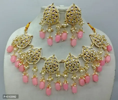 Tilak design with artificial pink beads necklece set
