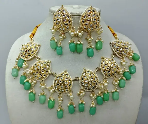 Partywear Alloy Kundan Necklace Set with Manngtikka