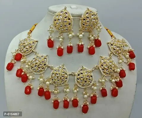 Tilak design with artificial red beads necklace set