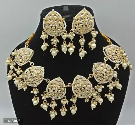 Tilak design with artificial white beads necklace set