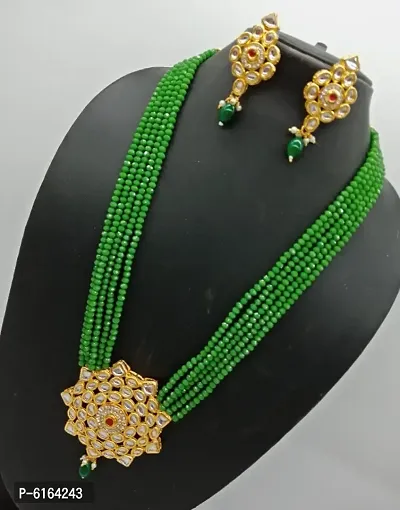 Green long crustal pendant necklace set-thumb0