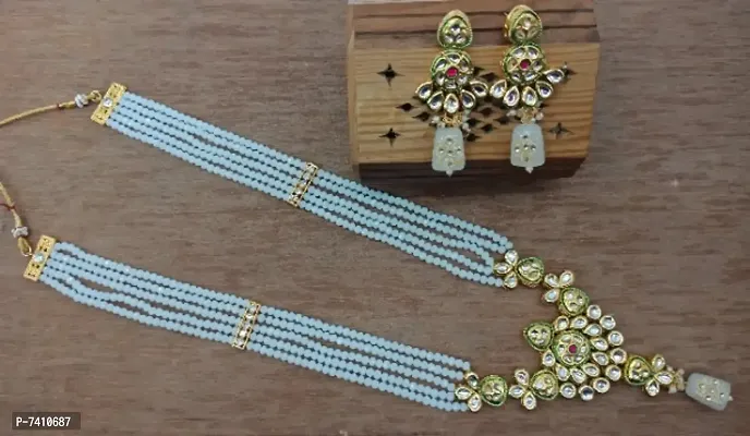 polki Flower Style  Long Crystal Pendet