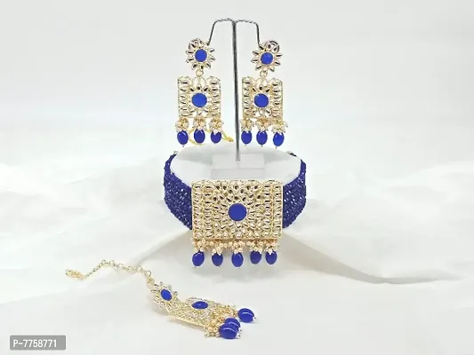 Round Blue Crystal Necklace Set