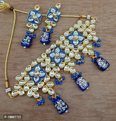 Tilak Square Polki  Kundan Blue Tumble Drop Set-thumb0