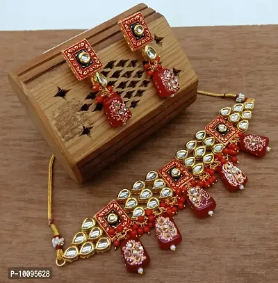 Tilak Sqyare Polki Kundan Red Set-thumb0