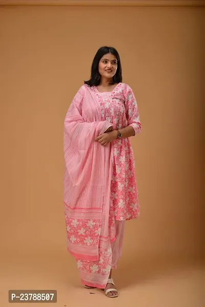 Stylish Women Cotton  Kurta, Bottom and Dupatta Set-thumb0