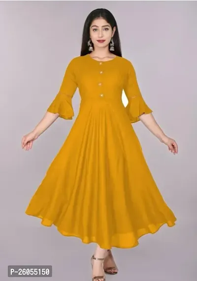 Beautiful Yellow Flared Rayon Kurta For Women