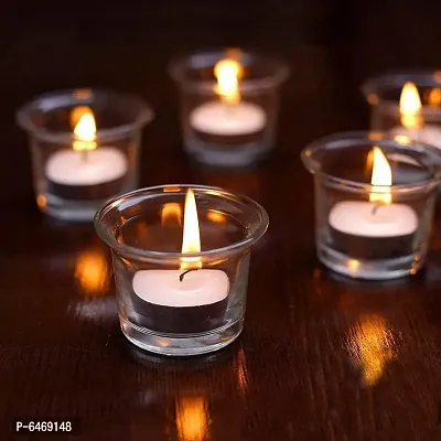 Glass Tealight / Votive Candle Holders for Home Decoration, Diwali, Wedding, Birthday, Christmas and Special Events - Set of 6 (Including 6 Tealight Candles)-thumb5