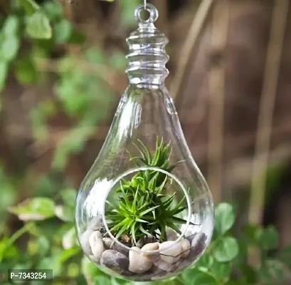 Glass Bulb Shape Hanging Planter, T-Light Candle Holder, Bulb Shaped Terrarium For Artificial Plants or Indoor Gardening - Pack of 1 (1 Piece 9 Inch Terrarium)-thumb0