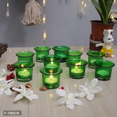 MAGICMOON Glass Votive Tealight Candle Holders For Home Decor, Diwali  Special Parties - Set of 6 Piece, Green-thumb0