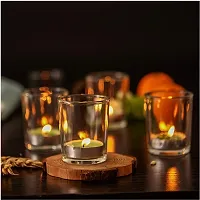 Glass Tealight / Votive Candle Holders For Diwali / Helloween / Christmas Party Decoration  Home Decoration - Set of 6 Piece, Transparent (Including 6 Tealight Candles)-thumb1
