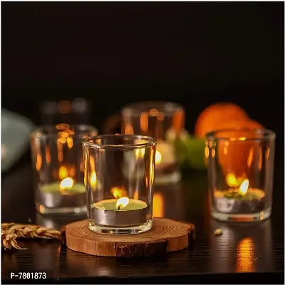 Glass Tealight / Votive Candle Holders For Diwali / Helloween / Christmas Party Decoration  Home Decoration - Set of 6 Piece, Transparent (Including 6 Tealight Candles)-thumb2