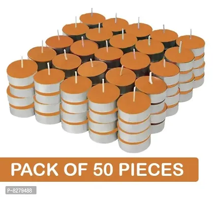 Religious Wax Tealight Candles For Diwali, Christmas, Special Events  Home Decoration - Set of 50 Pieces, Unscented (Orange)-thumb0