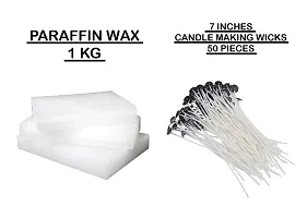 1 Kg Paraffin Wax for Candle Making with 50 Piece 7 Inch Candle Making Wicks (White)-thumb1