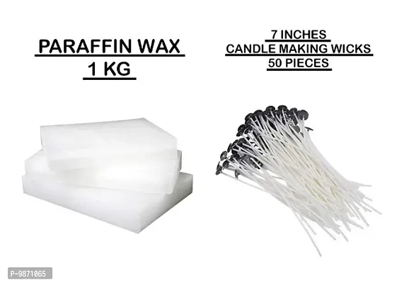 1 Kg Paraffin Wax for Candle Making with 50 Piece 7 Inch Candle Making Wicks (White)-thumb2