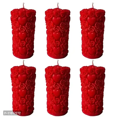 Premium Designer Romantic Rose Scented Pillar Heart Candles For Home Decor, Valentine Day, Wedding, Anniversary and Special Parties - Set of 6