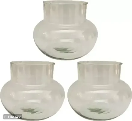 Mini Glass Flower Vase, Candy Jar, Money Plant, Bamboo Plant Vase For Home Decoration (Matka Shape Pot) - Pack of 3 Piece, 4 Inches-thumb0