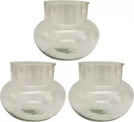 Mini Glass Flower Vase, Candy Jar, Money Plant, Bamboo Plant Vase For Home Decoration (Matka Shape Pot) - Pack of 3 Piece, 4 Inches