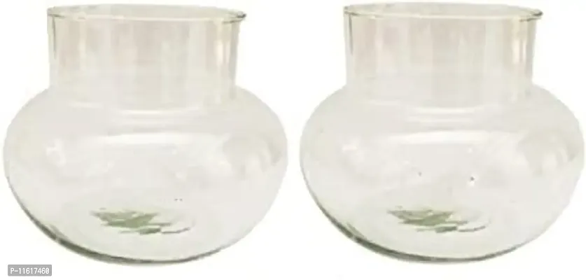 Mini Glass Flower Vase, Candy Jar, Money Plant, Bamboo Plant Vase For Home Decoration (Matka Shape Pot) - Pack of 2 Piece, 4 Inches-thumb0