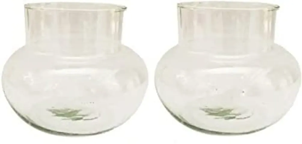 Mini Glass Flower Vase, Candy Jar, Money Plant, Bamboo Plant Vase For Home Decoration (Matka Shape Pot) - Pack of 2 Piece, 4 Inches