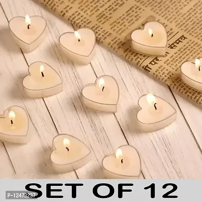 AAMU MOON Romantic Heart Shaped Vanilla Scented Wax Floating Tealight Candles For Home Decor, Valentine Day, Wedding, Anniversary and Special Parties - Set of 12 (White)