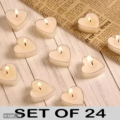 AAMU MOON Romantic Heart Shaped Vanilla Scented Wax Floating Tealight Candles For Home Decor, Valentine Day, Wedding, Anniversary and Special Parties - Set of 24 (White)