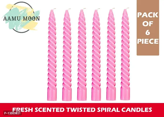 AAMU MOON Pink Colour Fresh Scented Spiral Twisted Candles, Stick Candles, Taper Candles For Special Parties, Diwali, Christmas and Home Decoration - Set of 6 Piece (Pink, Fresh)