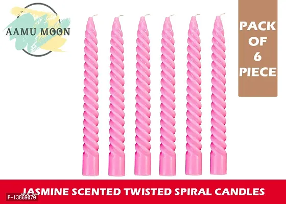 AAMU MOON Pink Colour Jasmine Scented Spiral Twisted Candles, Stick Candles, Taper Candles For Special Parties, Diwali, Christmas and Home Decoration - Set of 6 Piece (Pink, Jasmine)