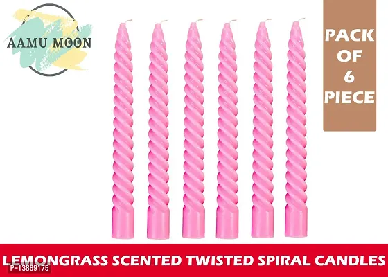 AAMU MOON Pink Colour Lemongrass Scented Spiral Twisted Candles, Stick Candles, Taper Candles For Special Parties, Diwali, Christmas and Home Decoration - Set of 6 Piece (Pink, Lemongrass)