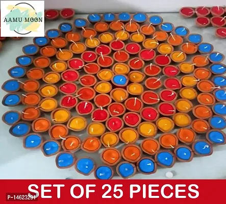 AAMU MOON Wax Filled Diya Candles / Handmade Diya Candles For Spiritual Vibes, Pujas, Diwali and Home Decoration - Set of 25 Piece, Multicolour