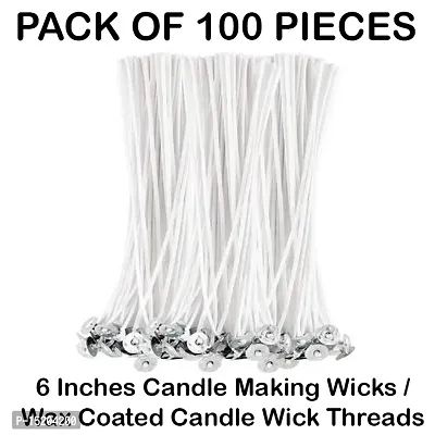 AAMU MOON 6 Inches Candle Making Wick, Wax Coated Candle Wick Thread (Pack of 100 Wicks)