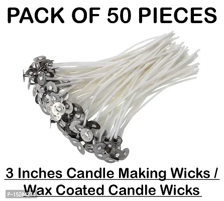 AAMU MOON 3 Inches Candle Making Wick, Wax Coated Candle Wick Thread (Pack of 50 Wicks)-thumb0