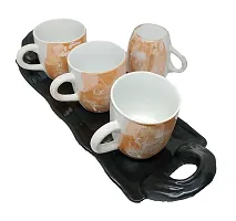 MAGICMOON Ceramic Tea Cup Set with Melamine Saucer, Coffee Cups with Serving Tray For Restaurants, Dining Table, Modern Kitchen, Home Decoration and Gifting Purpose - Set of 5 Piece-thumb3