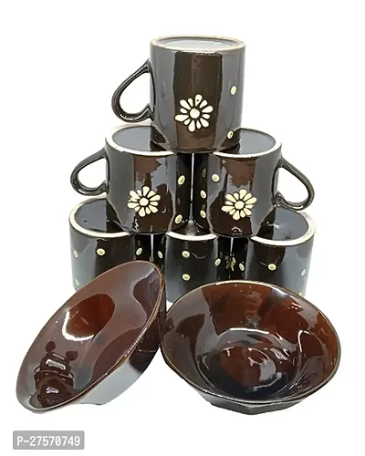 MAGICMOON Ceramic Tea Cup Set with 2 Platter For Modern Kitchen, Restaurants, Home Decoration and Corporate Gifts - Set of 8 Piece, Black-thumb0