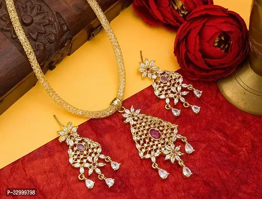 Stylish Golden Brass Jewellery Set For Women-thumb0