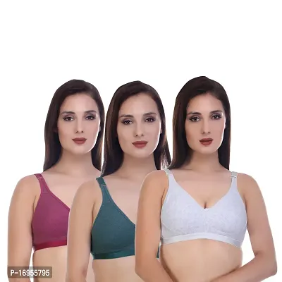 Stylish Multicoloured Cotton Solid Bras For Women Pack of 3