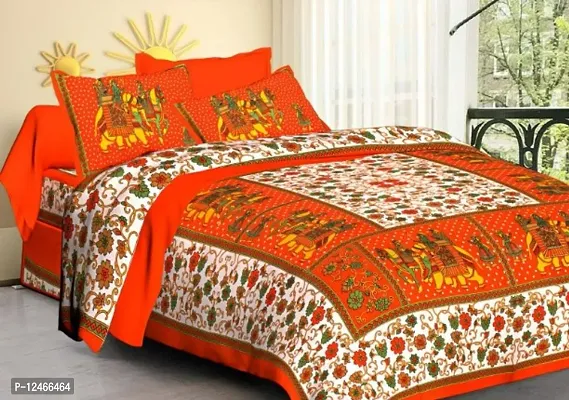 Stylish Fancy Cotton Printed Flat Sheets Double King 1 Bedsheet + 2 Pillowcovers-thumb0