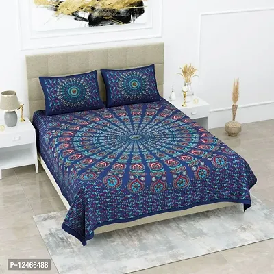 Stylish Fancy Cotton Printed Flat Sheets Double King 1 Bedsheet + 2 Pillowcovers
