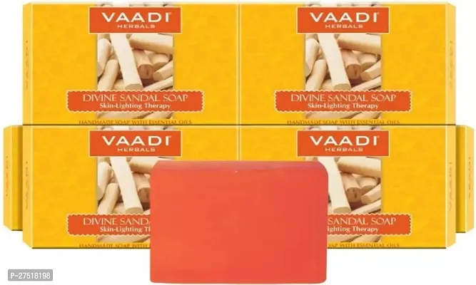 Vaadi Herbals Divine Sandal Soap - Skin Lighting Therapy, handmade soap with essential oils | Pack of 4 | 75 Grams Each