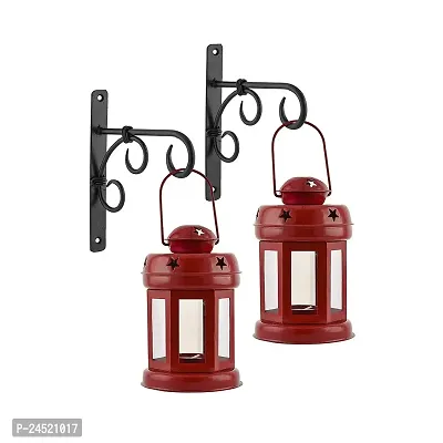 Set of 2 Red Iron Lanterns Free 2 Candles(6 inches)-thumb0
