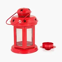 Set of 2 Red Iron Lanterns Free 2 Candles(6 inches)-thumb2