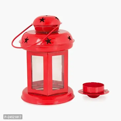 Set of 2 Red Iron Lanterns Free 2 Candles(6 inches)-thumb3