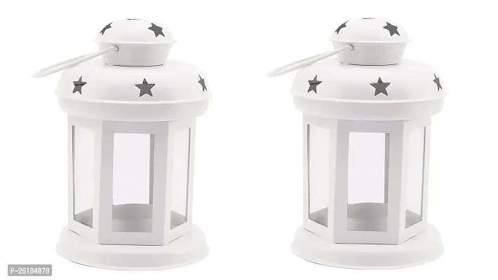 Set of 2 Metal white Lanterns Free 2 Candles-thumb0