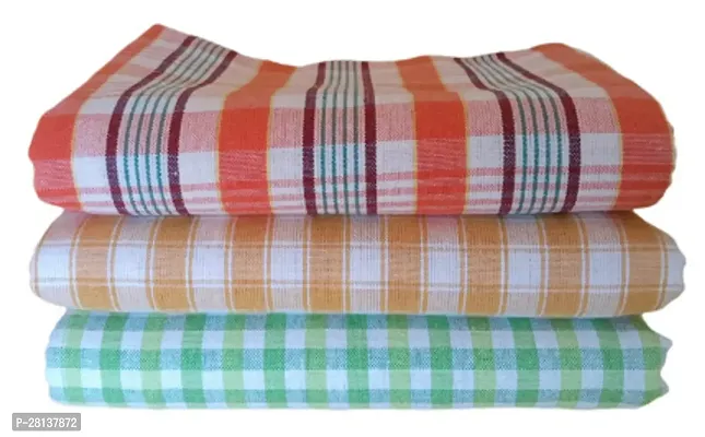 Trendmade Handloom 100% Pure Cotton Bath Checks Towels Combo, Pack of 3, Towel Size 53 inch/25 inch, 63 cm/ 135 cm, Multicolors;-thumb0