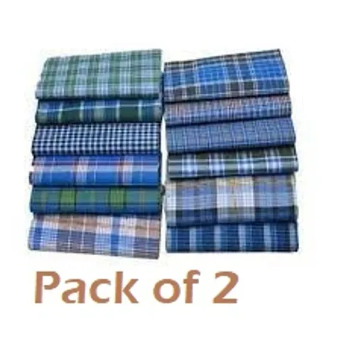 Classic Cotton Checked Lungi for Men, Pack of 2-Assorted