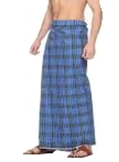 AHMADUN Handloom Cotton Blue Color Small checks Lungis for men 2 Meters Long Pack of 1