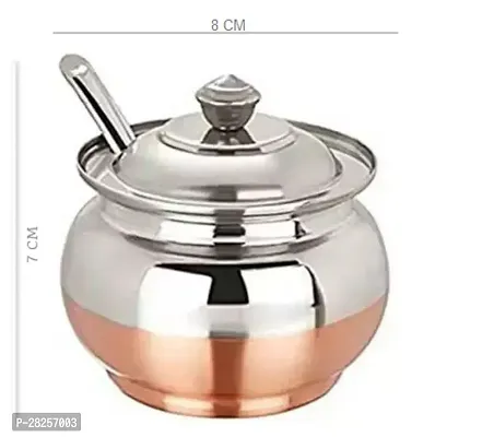 Classy Copper Coated Steel Ghee Pot With Spoon-thumb0